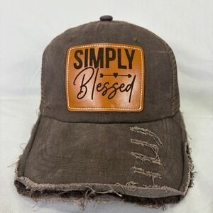Simply Blessed Christian Distressed Trucker Hat Snapback Leather Patch Cap Brown